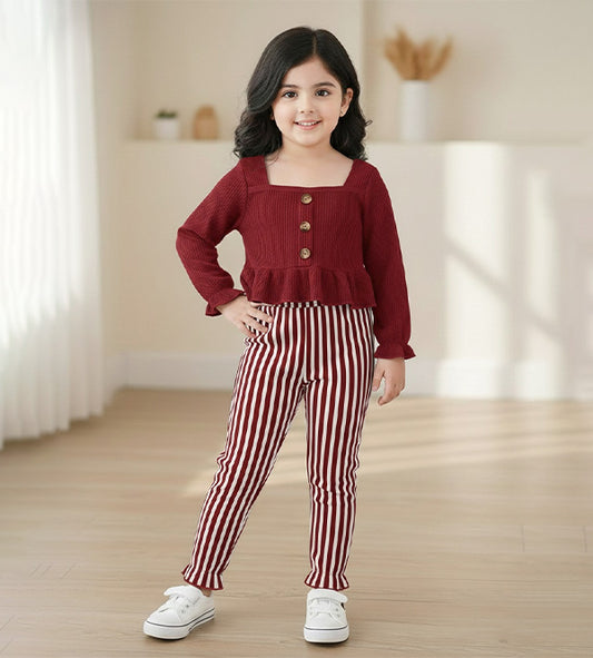 Baby Girl Stylish red Stripe Outfit Set - #161