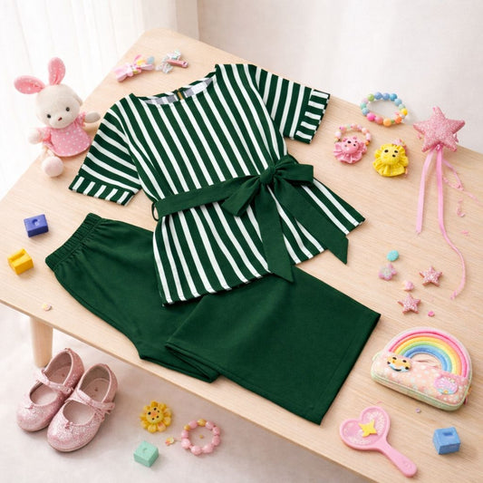 Baby Girl Spring/Summer Stripe Co-ord Set - Bottle Green