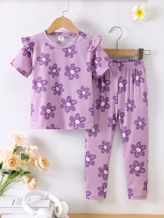 Baby girl summer lavender style printed top and trouser - #602