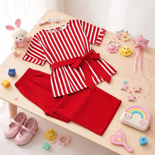 Baby Girl Spring/Summer Stripe Co-ord Set - Red