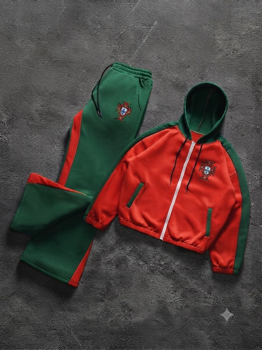 Baby Boy Red & Green Hooded Winter Tracksuit #W205