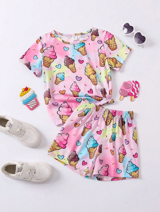 Baby girl new pinky ice cream printed t-shirt and short - #606