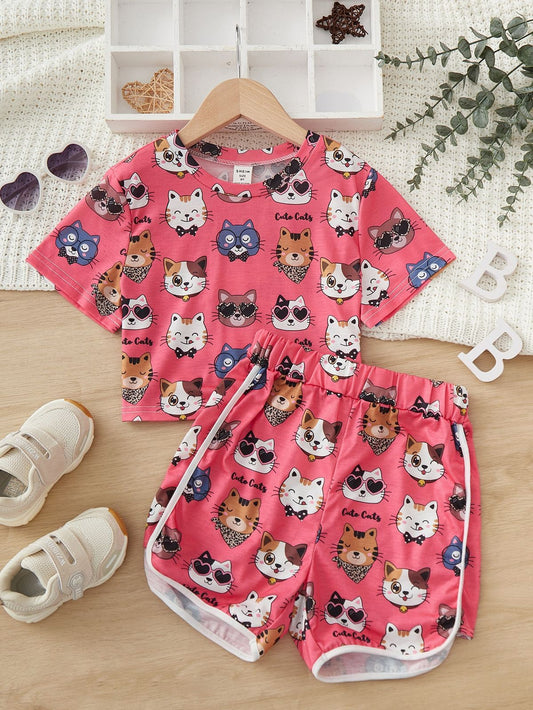 Baby Girl Adorable Kitty T-Shirt & Shorts Outfit - 607