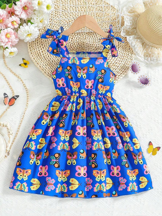 Baby Girl Blue Butterfly Printed Dress - #152