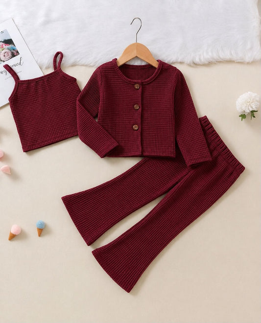 Baby Girl Cozy Waffle 3-Piece Set - MAROON