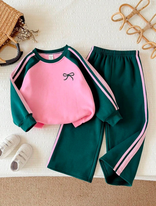 Baby Girl Emerald Pink Bow Winter Tracksuit - #W200