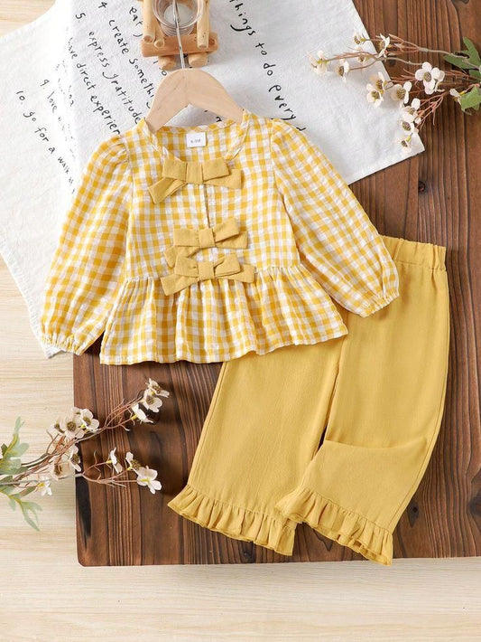 Baby Girl Honey Check Top & Pant Set - #165
