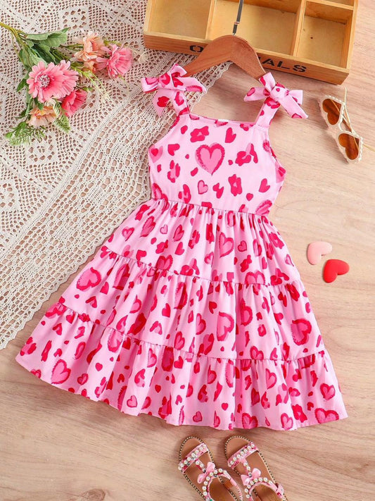 Baby Girl Pink Heart Printed Dress - #158