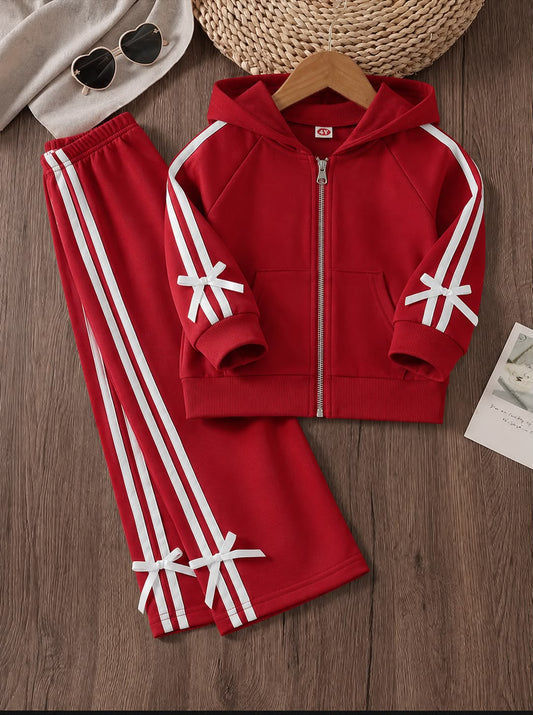 Baby Girl Red Sporty Bow Winter Tracksuit #W202