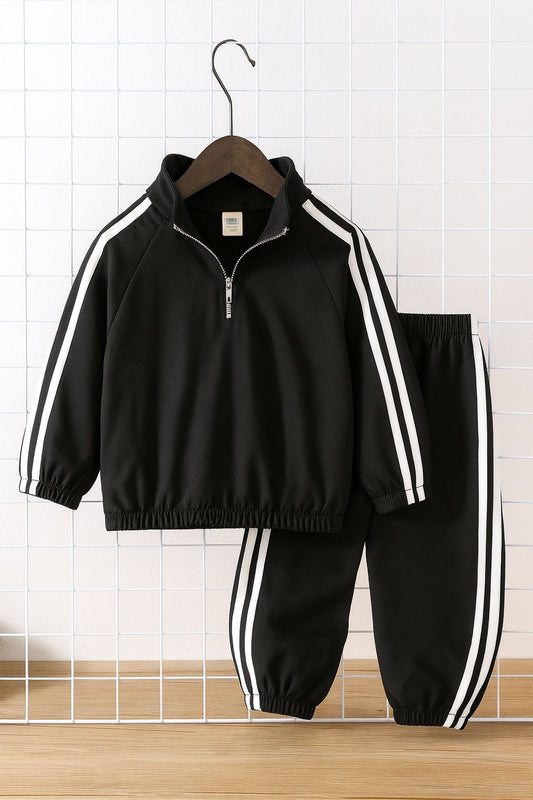 Baby/boy winter raglan style striped tracksuit - W2025-010 - Black