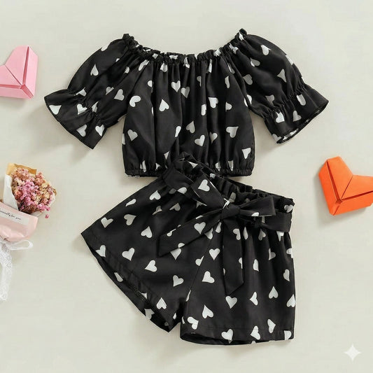 Baby Girl Heart Print Co-Ord Set - BLACK - #173
