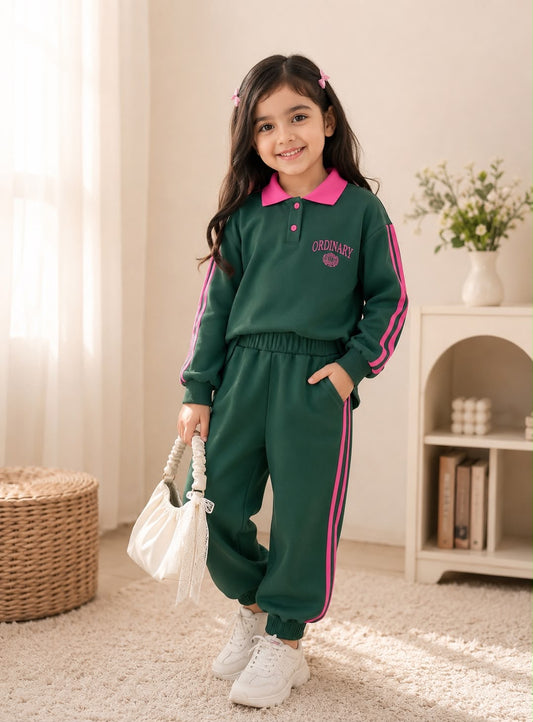 Baby Girl Bottle Green Sporty Winter Tracksuit - #W203