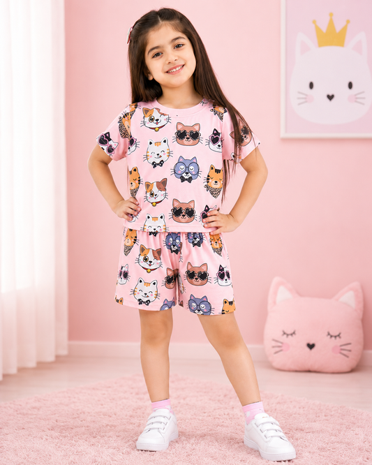 Baby Girl Pink Kitty Lounge Set