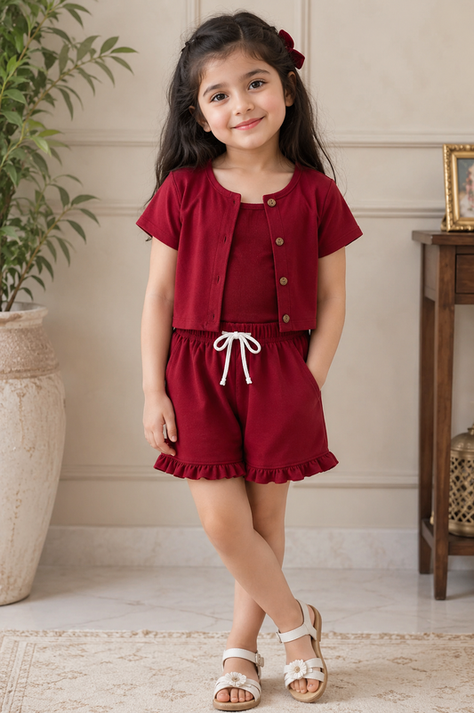 Baby Girl Maroon Charm 3-Piece Summer Set