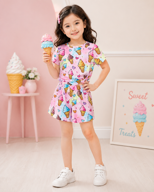 Baby girl new pinky ice cream printed t-shirt and short - #606