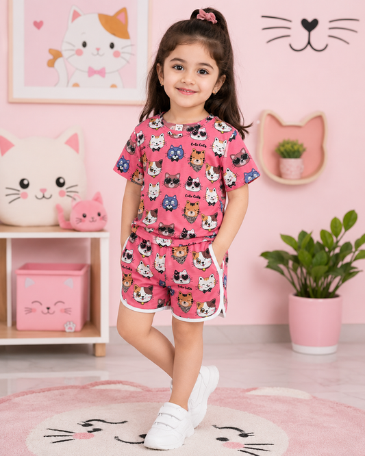 Baby Girl Adorable Kitty T-Shirt & Shorts Outfit - 607