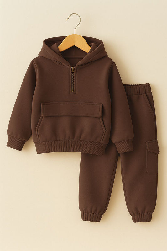 Baby/boy winter chocolate color pocket style hooded tracksuit -  - W2025-004