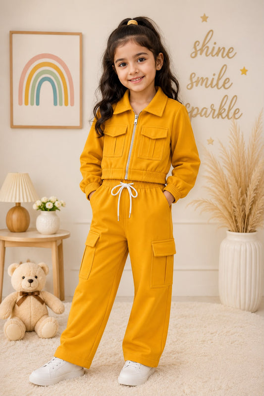 Baby Girl Trendy Cargo Winter Co Ord Set - Yellow