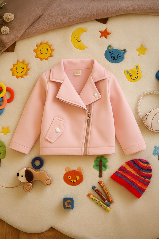 Baby girl cross zipper style winter fleece coat - Pink