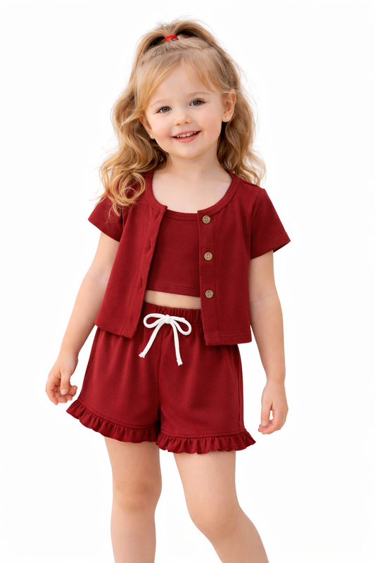 Baby Girl Maroon Charm 3-Piece Summer Set