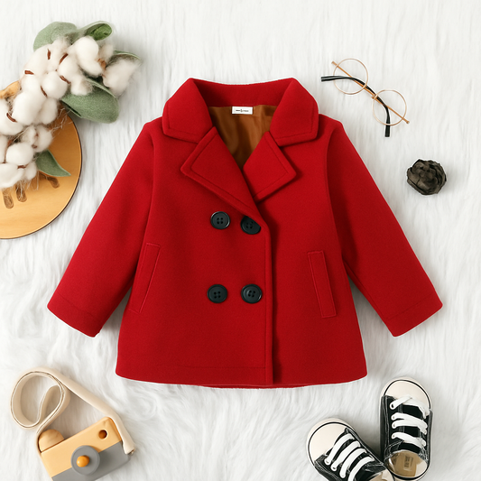 Baby/boy button style red winter fleece long coat
