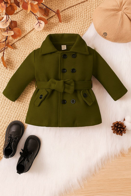 Baby/boy belt style button coat - Green