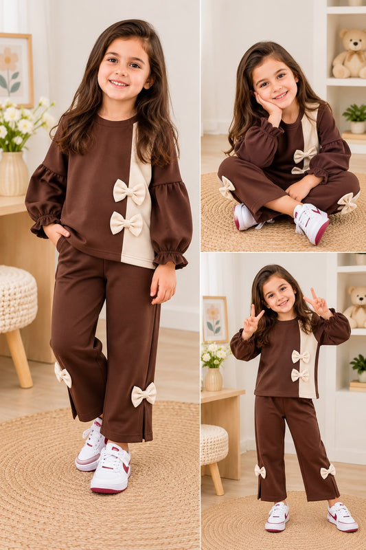 Baby Girls Elegant Contrast Co-Ord Set - BROWN