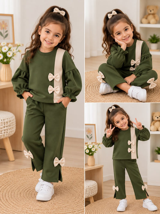 Baby Girls Elegant Contrast Co-Ord Set - GREEN