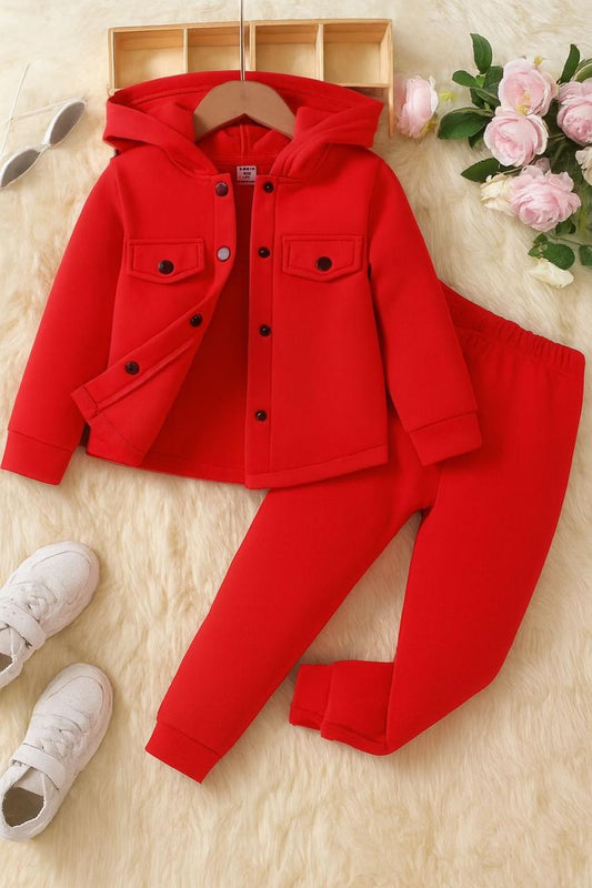 Baby/boy winter button style fleece tracksuit - RED