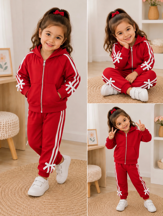 Baby Girl Red Sporty Bow Winter Tracksuit #W202