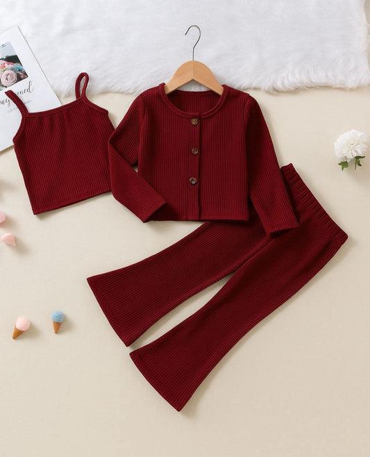 Baby girl 3 piece casual wear for winter - Maroon