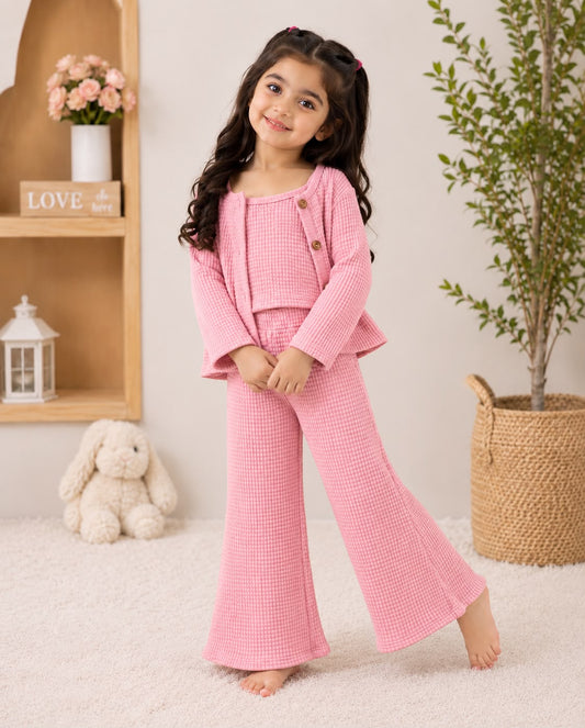 Baby Girl Cozy Waffle 3-Piece Set - PINK