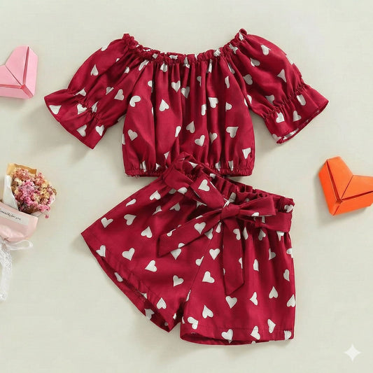 Baby Girl Heart Print Co-Ord Set - RED - #172