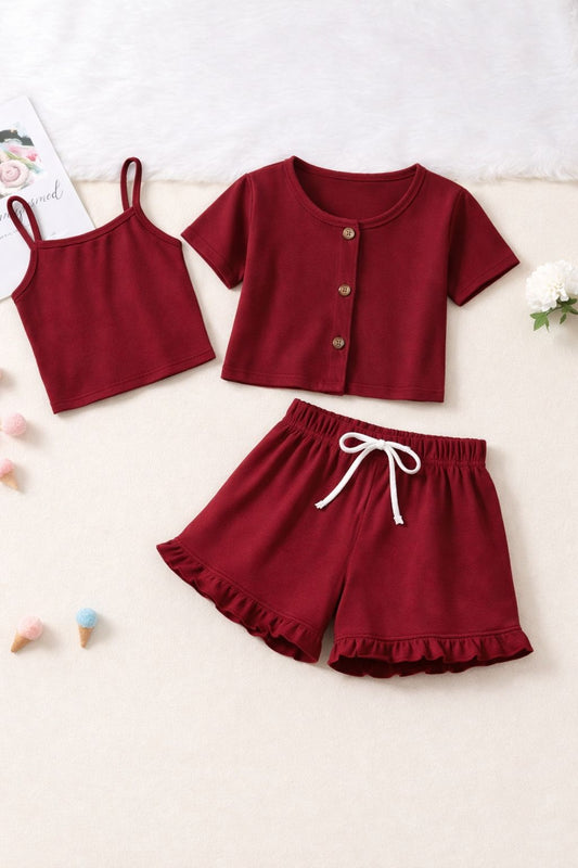 Baby Girl Maroon Charm 3-Piece Summer Set