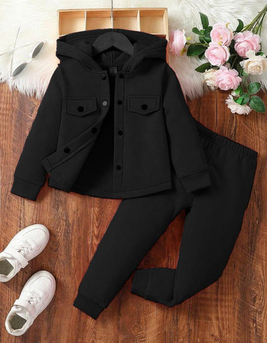 Baby/boy winter button style fleece tracksuit - BLACK