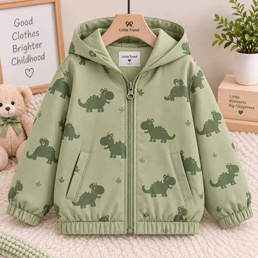 Baby/Boy Olive Green Dino Print Hooded Jacket - J-903