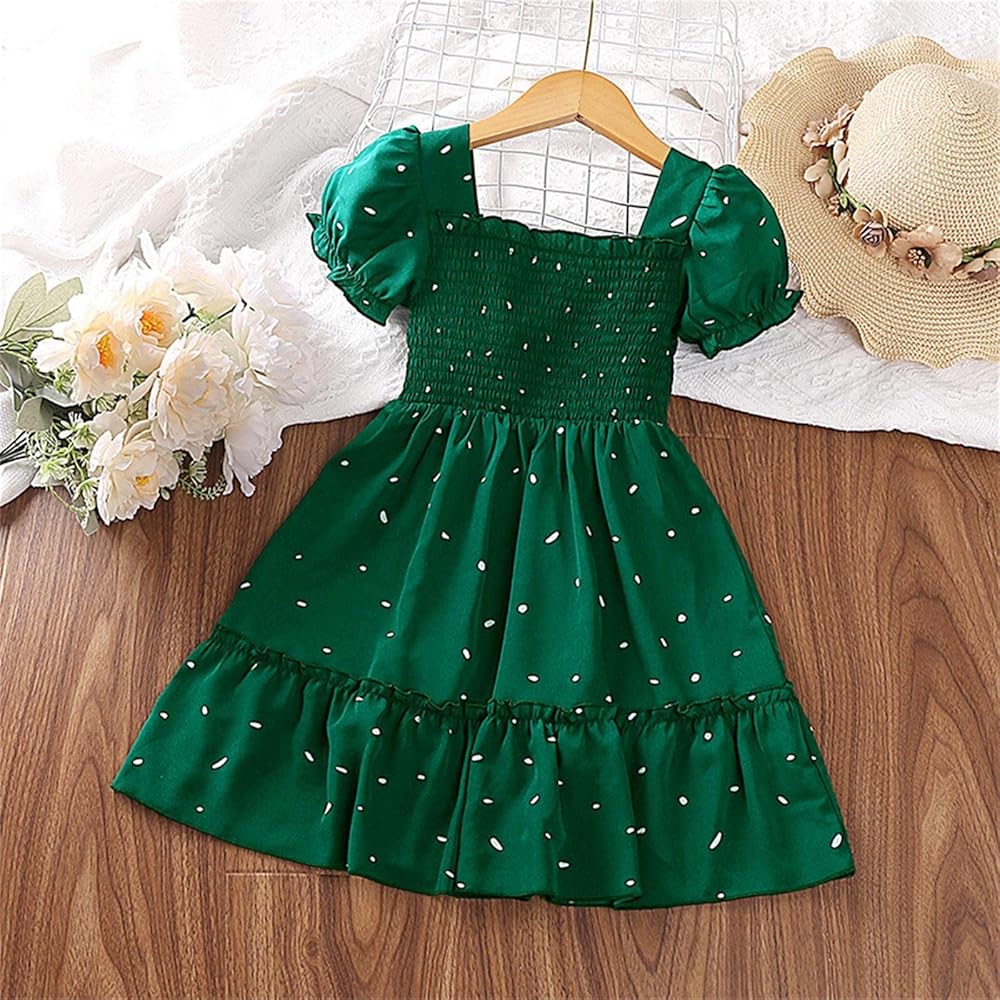 Baby girl bottle green bubbled sleeves style pleated polka dot dress - Shirtrangi Baby girl bottle green bubbled sleeves style pleated polka dot dress - Shirtrangi