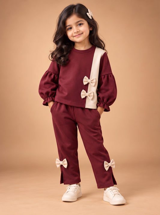 Baby Girls Elegant Contrast Co-Ord Set - MAROON