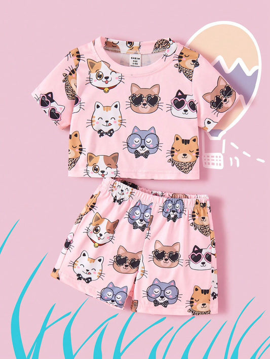 Baby Girl Pink Kitty Lounge Set